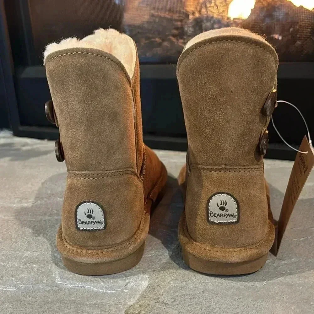 BEARPAW Rosaline Suede upper,sheepskin & wool blend lined,TPR outsole booties